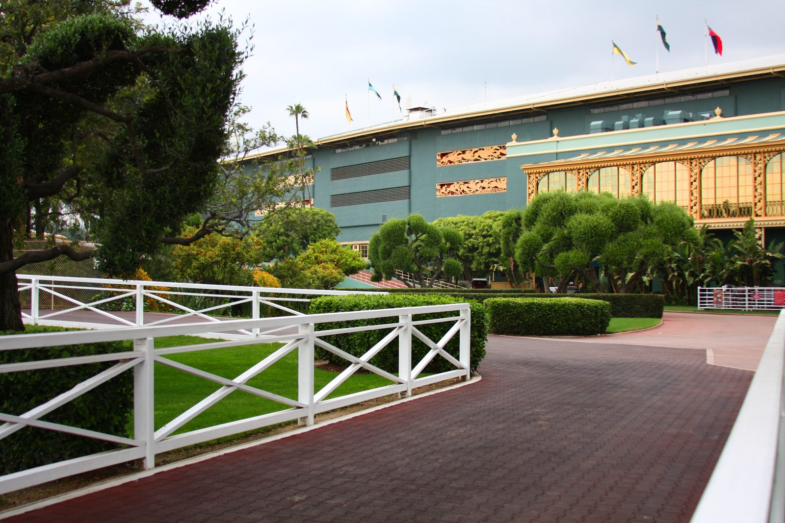 Santa Anita Park grandstand and gardens in Arcadia, California