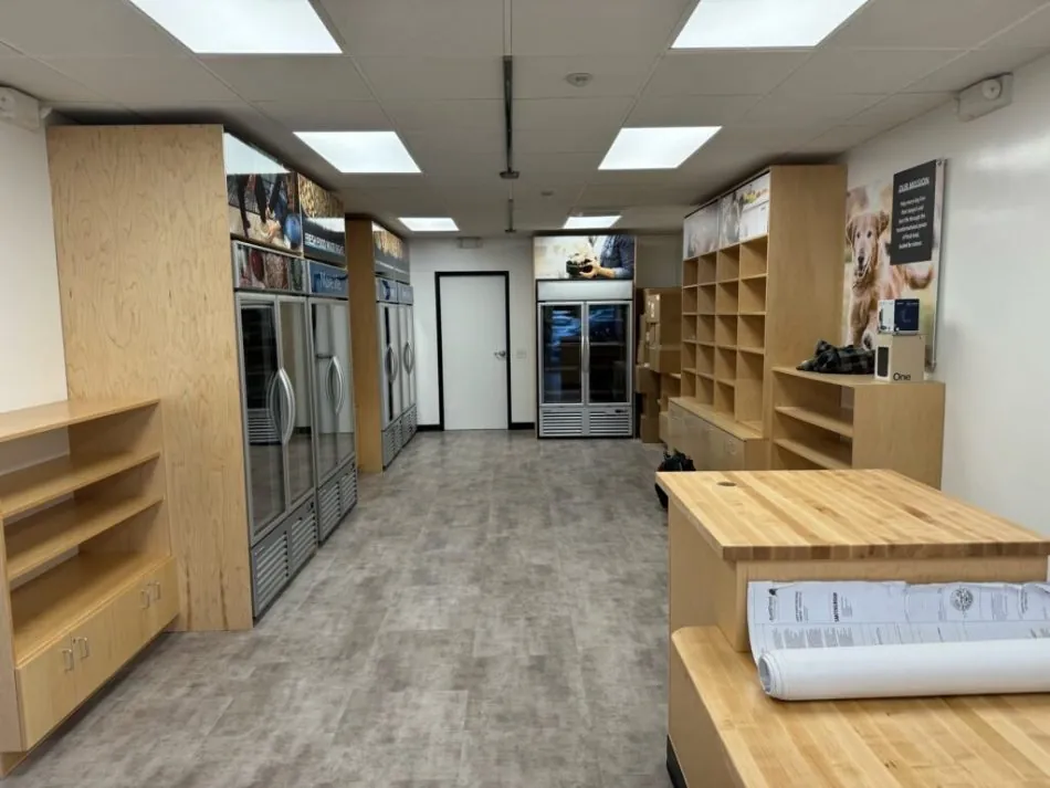 JustFoodForDogs retail store tenant improvement: interior lighting and shelving